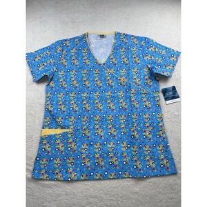 Adar Uniforms Women's Large Mock Wrap Scrub Top Colorful Circles Print New